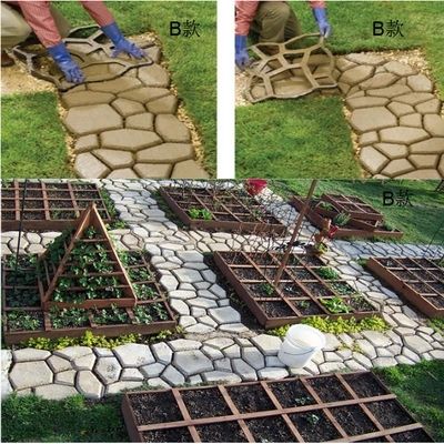 Plastic mold for garden paving, decorative stones for pathways